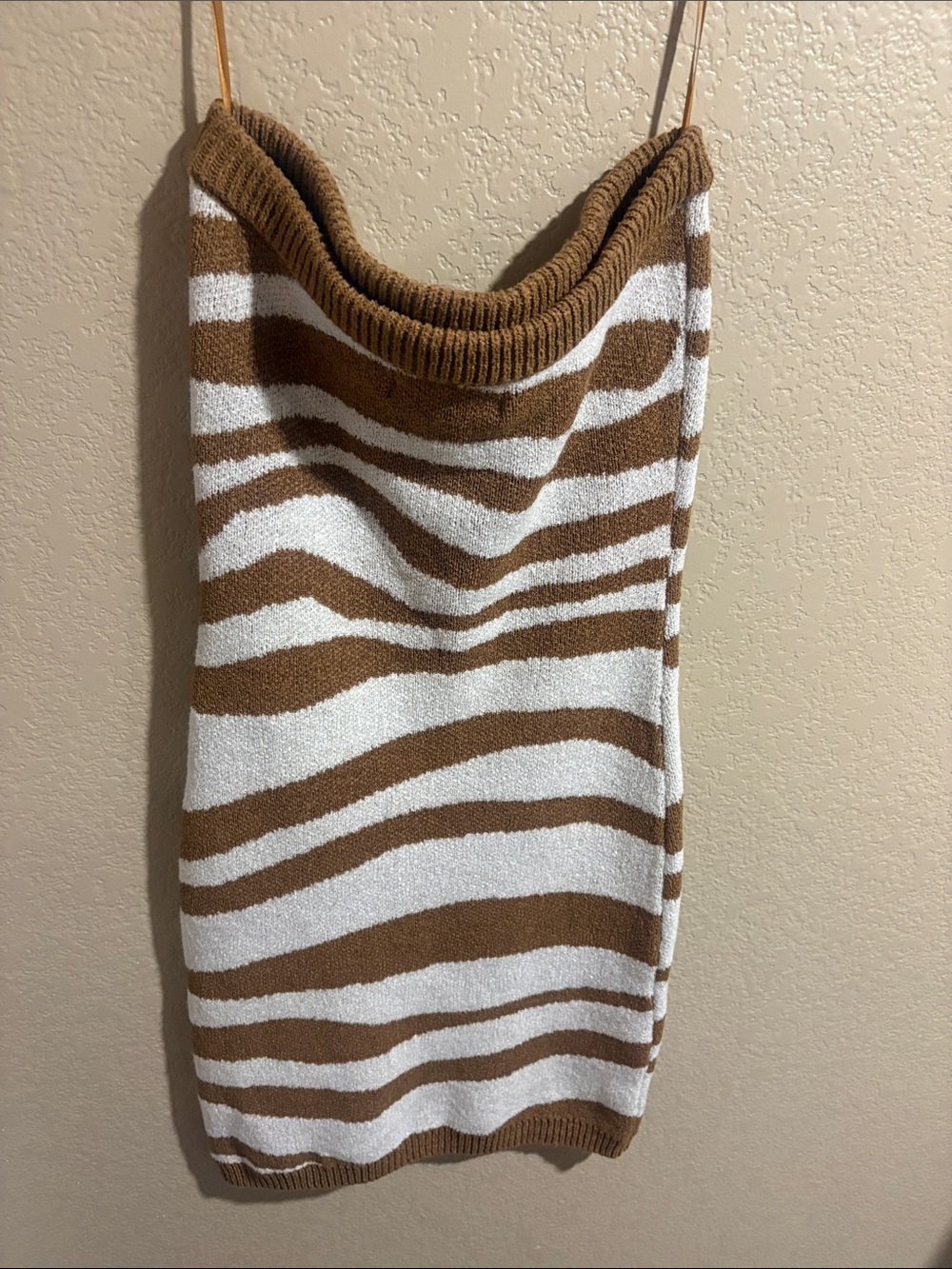 Miss Lola Brown & White Striped Knit Cowl Slip Dress